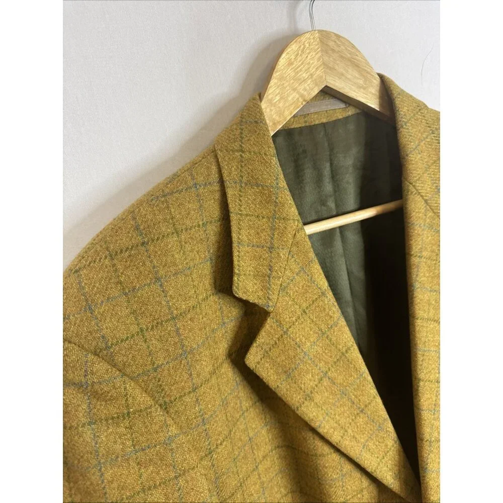 Strellson Switzerland Wool‎ Sport Coat Blazer Mens 42S Short Mustard Windowpane